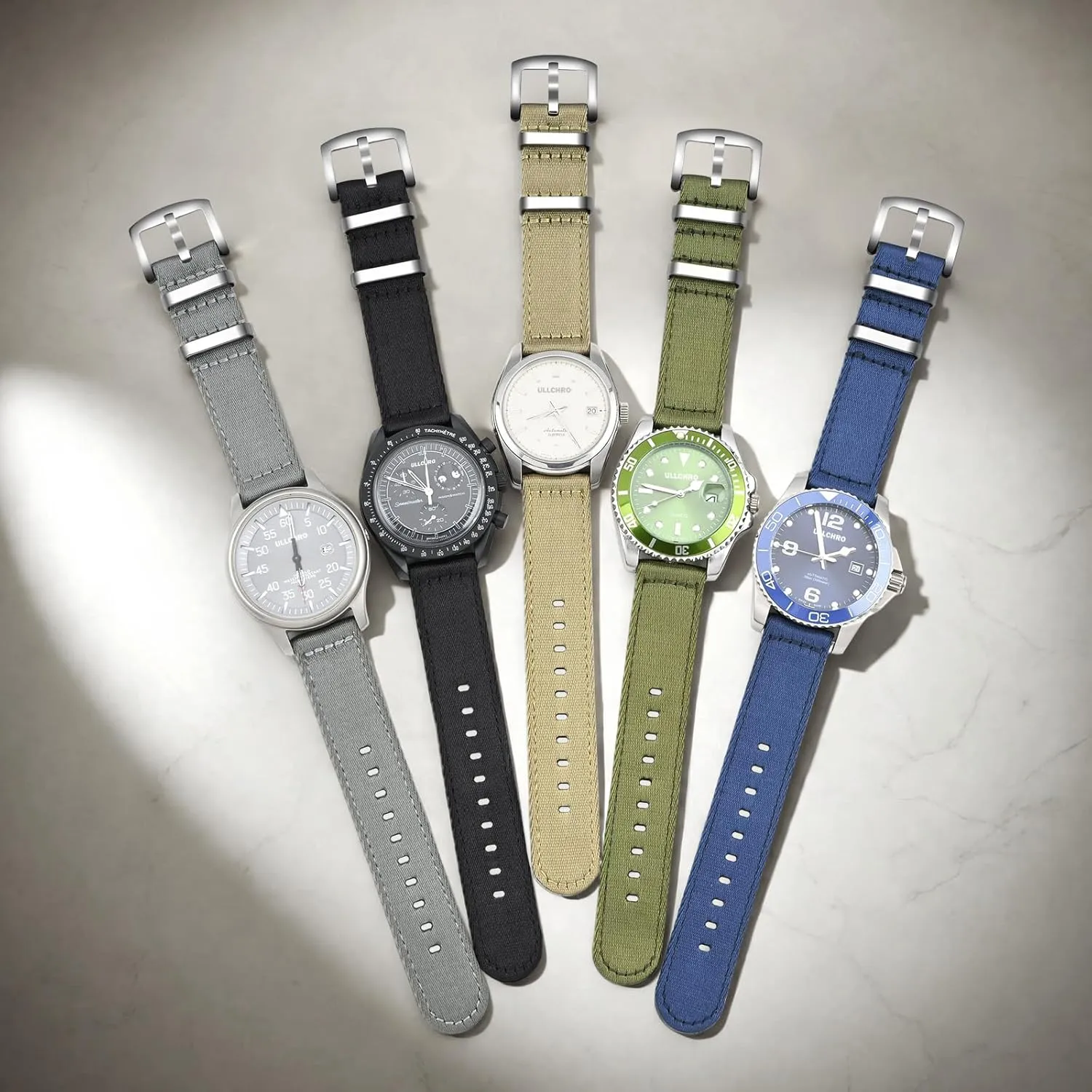 ULLCHRO Nylon Watch Strap Replacement Canvas Watch Band Military Army Men Women - 18mm, 20mm, 22mm, 24mm Watch Bracelet with Stainless Steel Silver Buckle