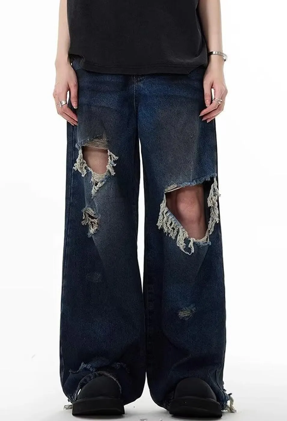 Unisex Y2K Baggy Jeans Loose Fit Ripped Distressed Jean Relaxed Skateboard Denim Pants with Holes