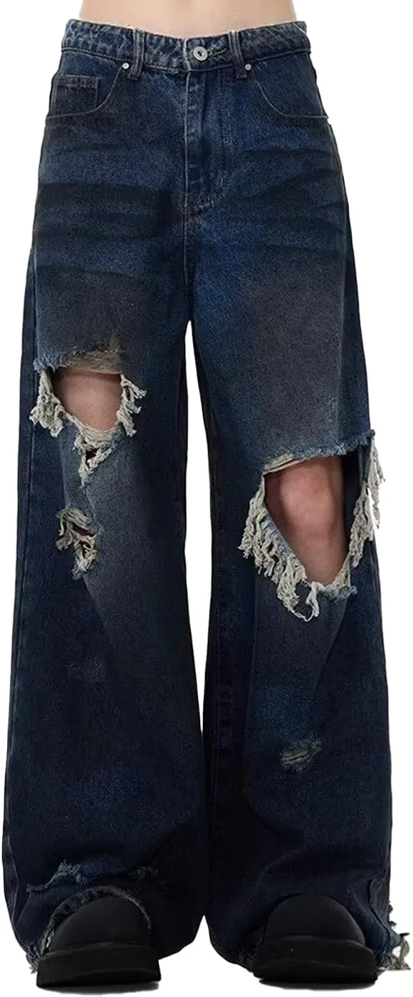 Unisex Y2K Baggy Jeans Loose Fit Ripped Distressed Jean Relaxed Skateboard Denim Pants with Holes