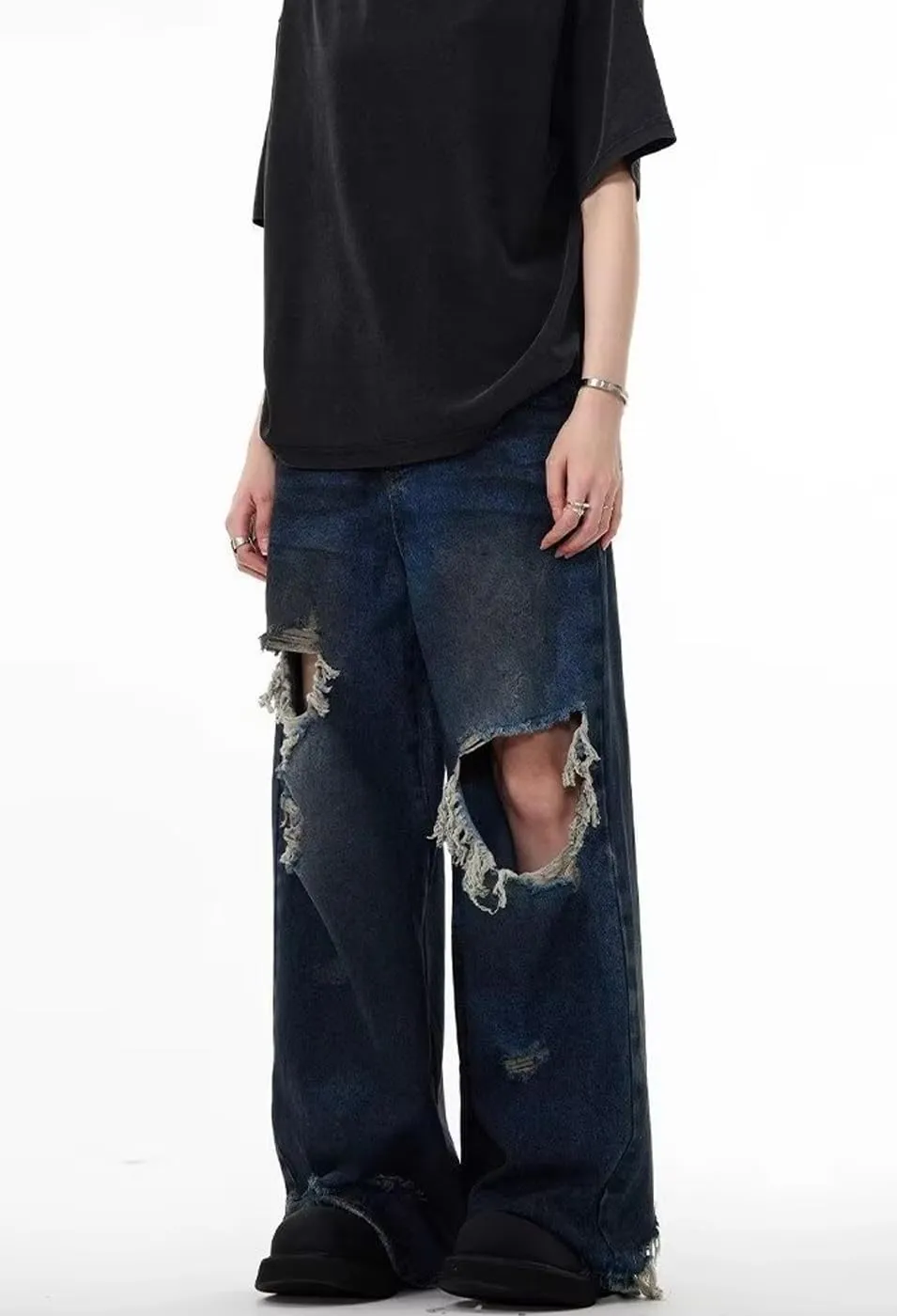 Unisex Y2K Baggy Jeans Loose Fit Ripped Distressed Jean Relaxed Skateboard Denim Pants with Holes