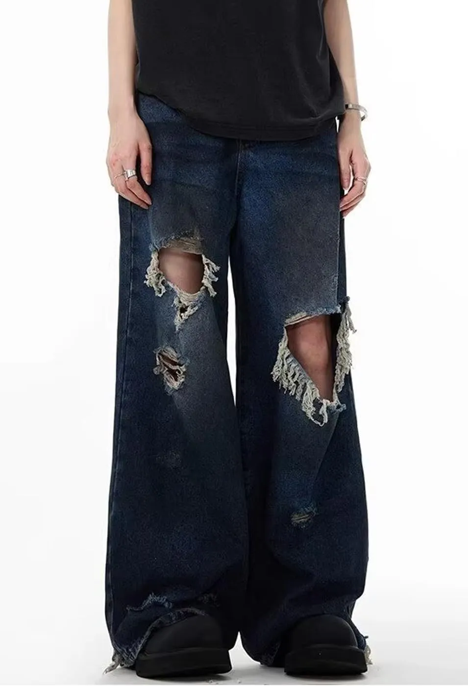 Unisex Y2K Baggy Jeans Loose Fit Ripped Distressed Jean Relaxed Skateboard Denim Pants with Holes