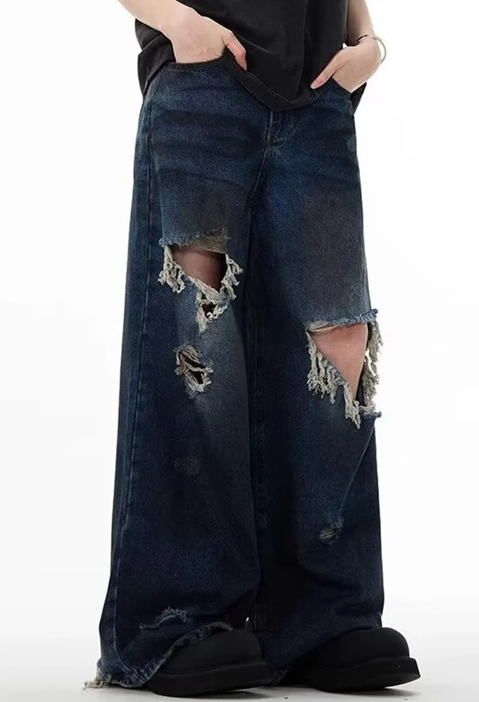 Unisex Y2K Baggy Jeans Loose Fit Ripped Distressed Jean Relaxed Skateboard Denim Pants with Holes