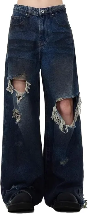 Unisex Y2K Baggy Jeans Loose Fit Ripped Distressed Jean Relaxed Skateboard Denim Pants with Holes