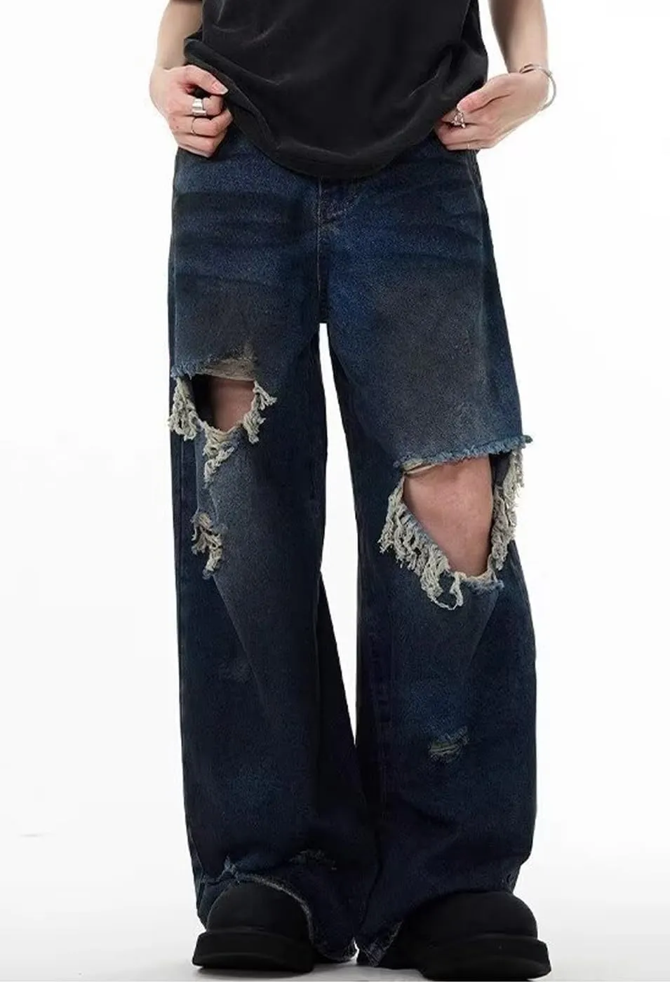 Unisex Y2K Baggy Jeans Loose Fit Ripped Distressed Jean Relaxed Skateboard Denim Pants with Holes