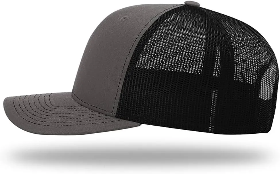 Unplug Mountain Leather Patch Trucker Hat - Adjustable Fit Cotton Snapback Hat - Breathable Mesh Side for Casual Wear