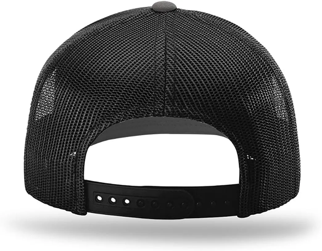 Unplug Mountain Leather Patch Trucker Hat - Adjustable Fit Cotton Snapback Hat - Breathable Mesh Side for Casual Wear