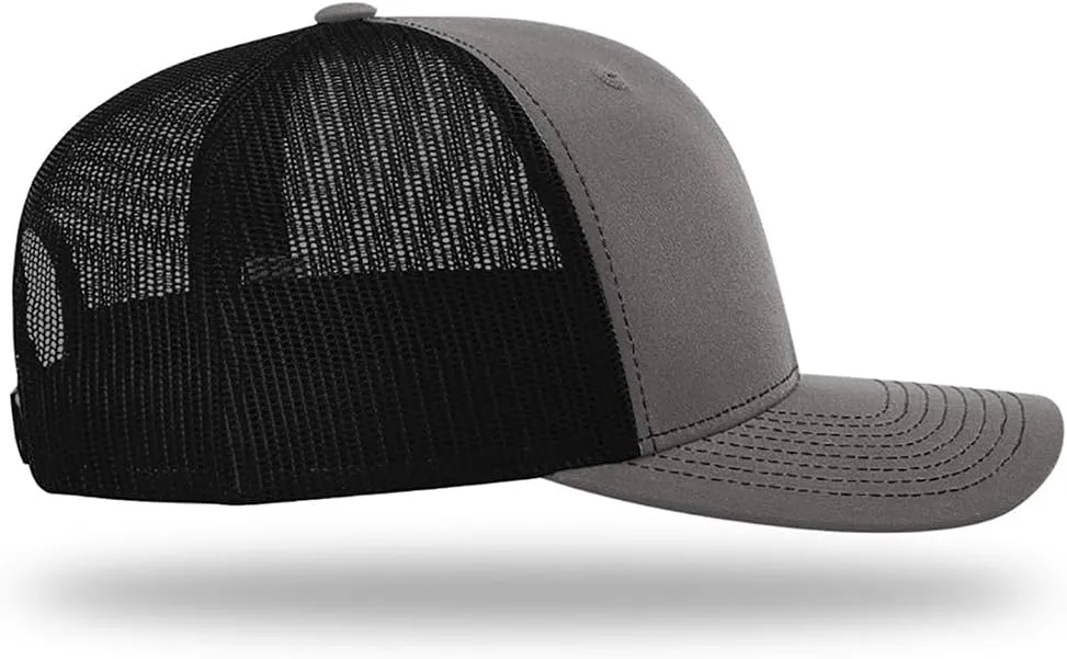 Unplug Mountain Leather Patch Trucker Hat - Adjustable Fit Cotton Snapback Hat - Breathable Mesh Side for Casual Wear