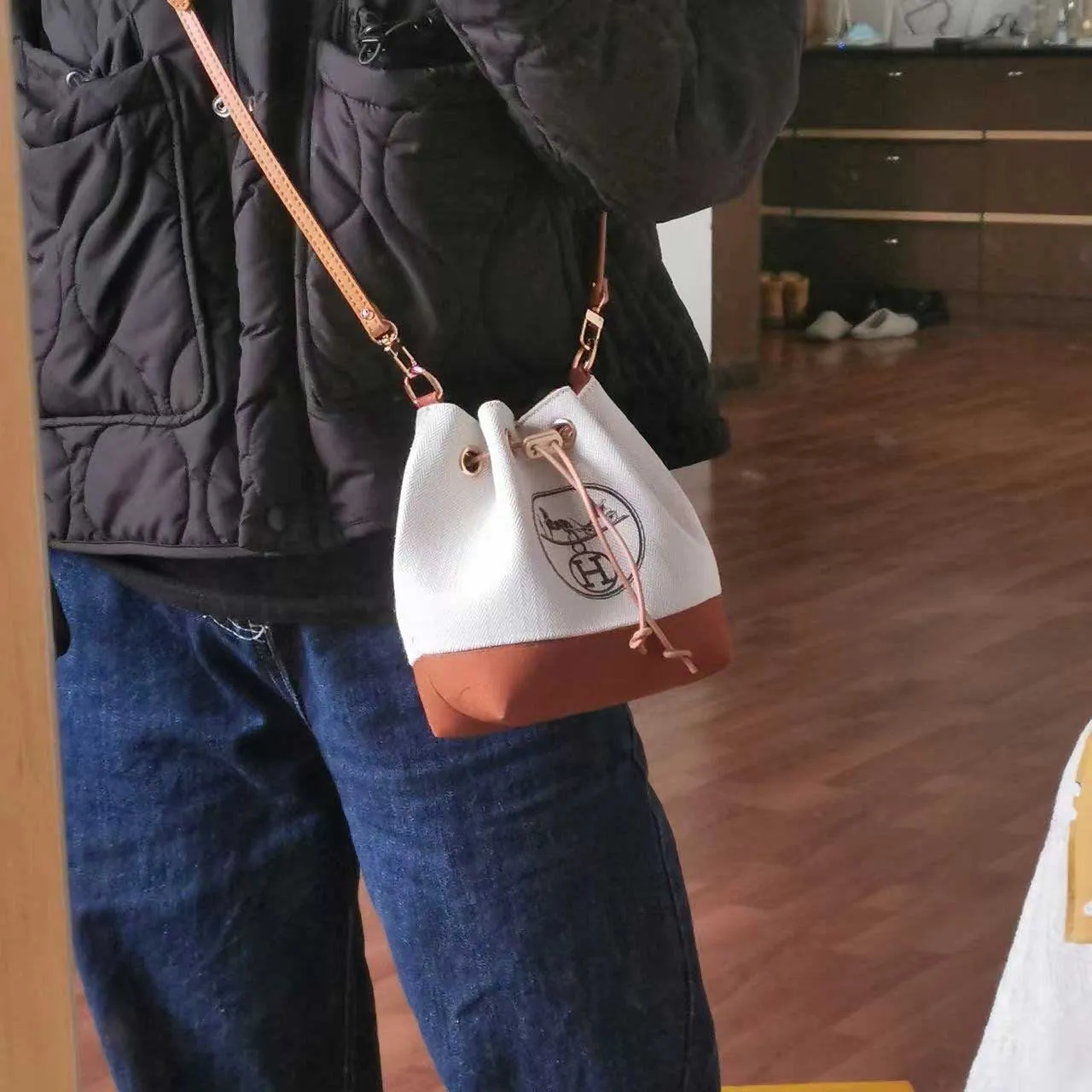 Upcycled Hermes Dust Bag-Bucket Bag