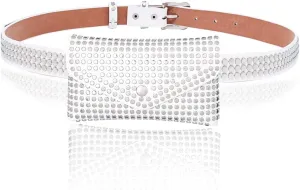Urieo Leather Belt Bag White Small Fanny Pack Studded Waist Pack Daily Travel for Women