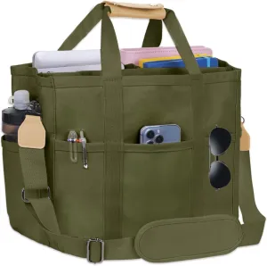 Utility Large Canvas Tote Bag with 13 Pockets Compartments, Multi Crossbody Tote Bag Work Shoulder Bag Travel Bag