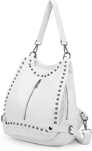 UTO Women Backpack Purse PU Washed Leather Rivet Studded Convertible Ladies Rucksack Shoulder Bag