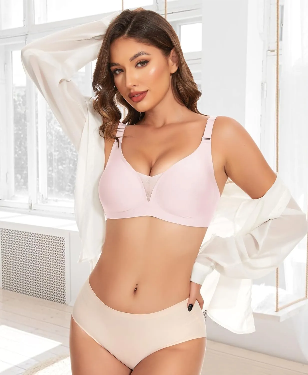 V Neck Bras for Women No Underwire Comfort Wireless Seamless Bra Comfortable Tshirt Bralettes with Support