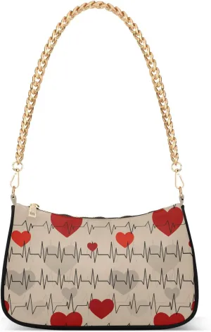 Valentine Red Heart Heartbeat Shoulder Bag for Women Small Handbag with Zipper Closure Purse for Women