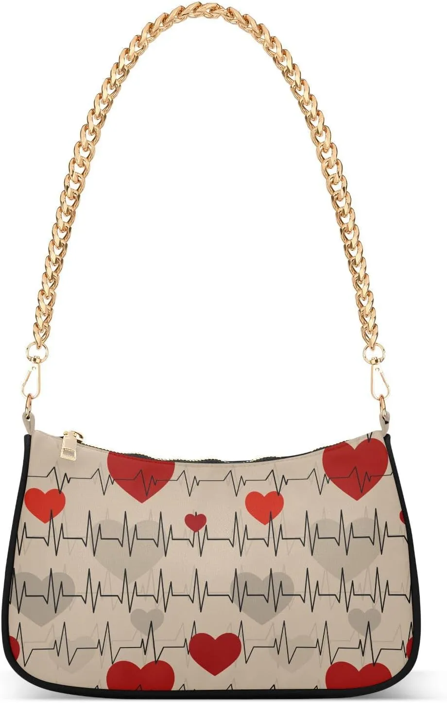 Valentine Red Heart Heartbeat Shoulder Bag for Women Small Handbag with Zipper Closure Purse for Women