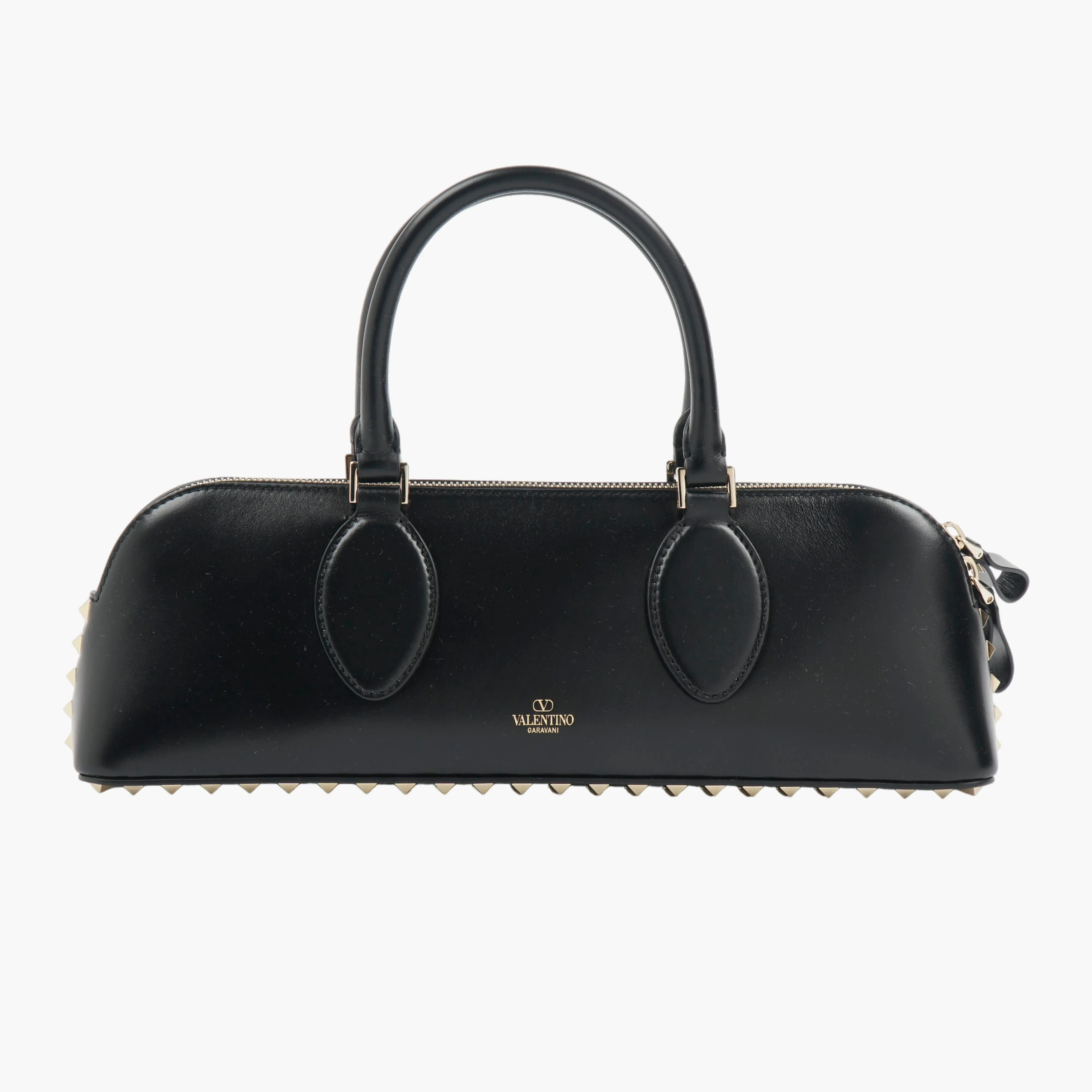 VALENTINO Black-Gold Rockstud Leather Handbag