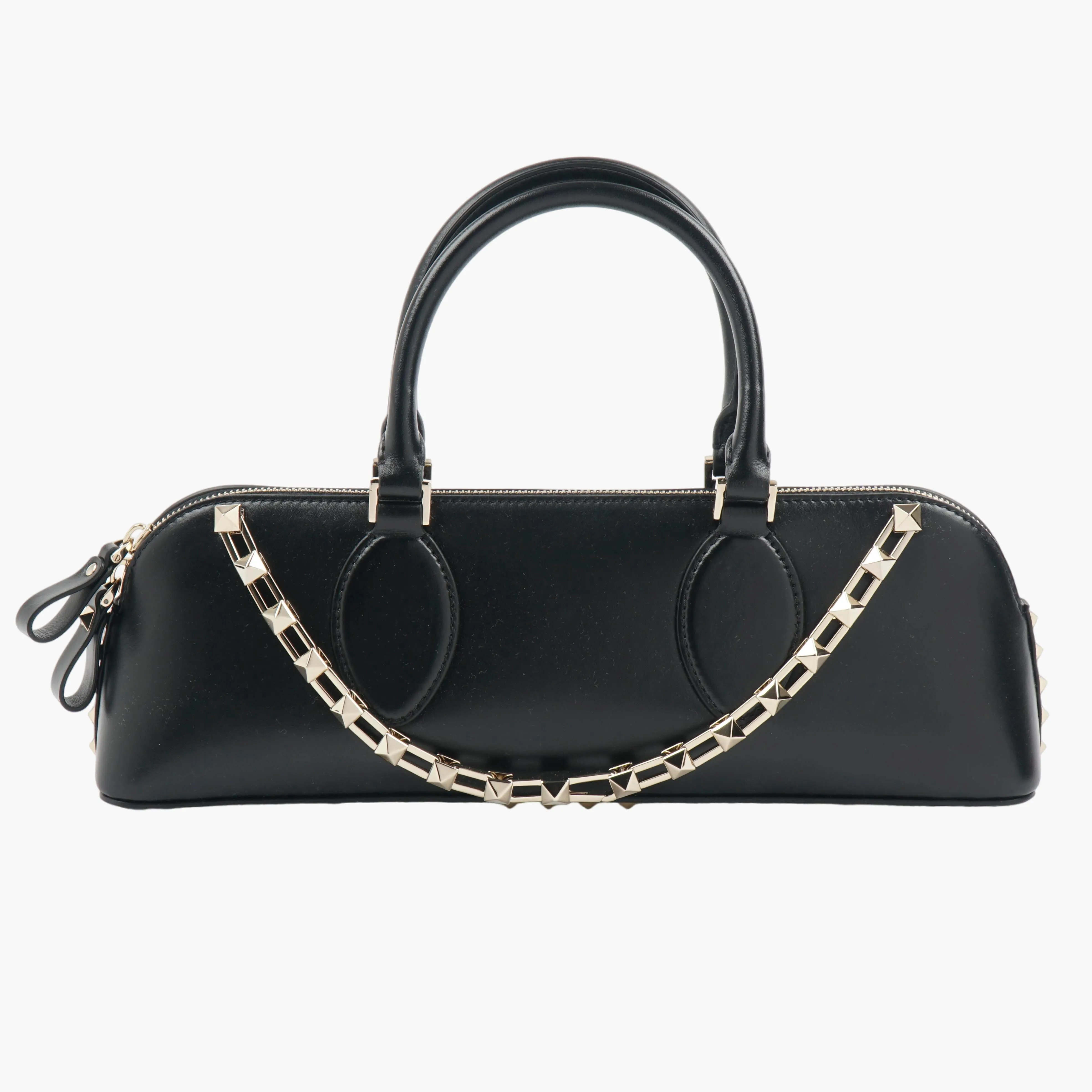 VALENTINO Black-Gold Rockstud Leather Handbag