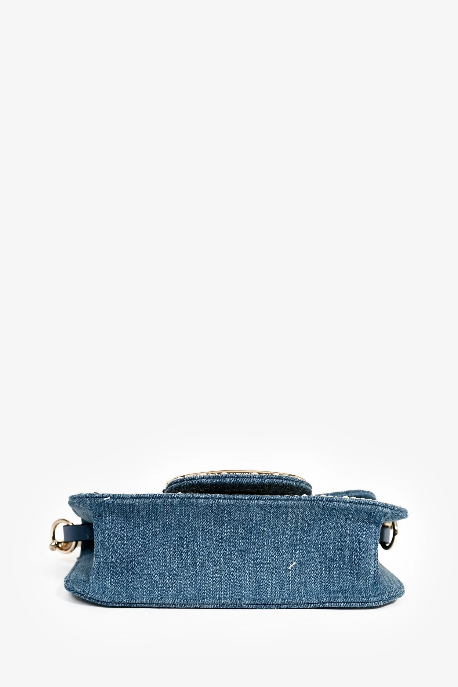 Valentino Blue Denim Crystal Studded V Logo Small 'Loco' Shoulder Bag