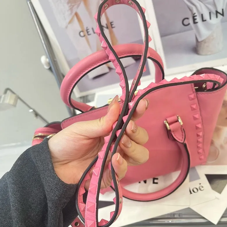 Valentino Rockstud Pink Leather Satchel Bag