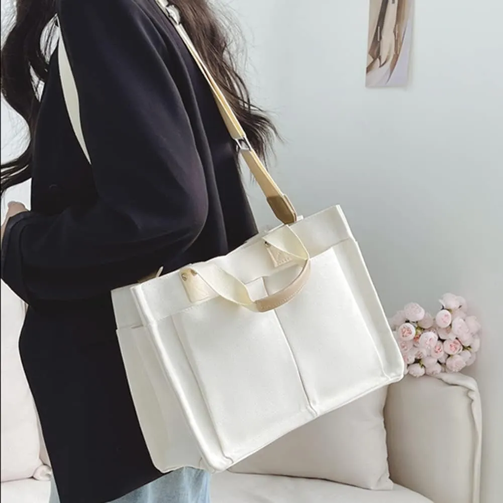 Valleycomfy Canvas Tote Bags for Women Large Shoulder Hobo Bags Handbags Purse Satchel Purses Multi-pockets Casual Work Bags