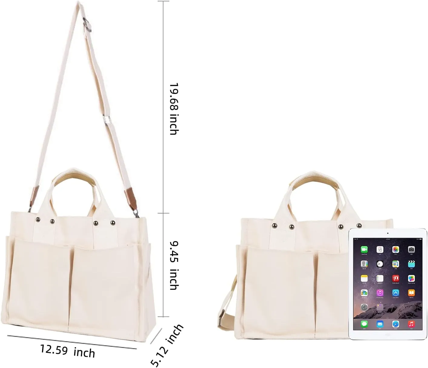 Valleycomfy Canvas Tote Bags for Women Large Shoulder Hobo Bags Handbags Purse Satchel Purses Multi-pockets Casual Work Bags