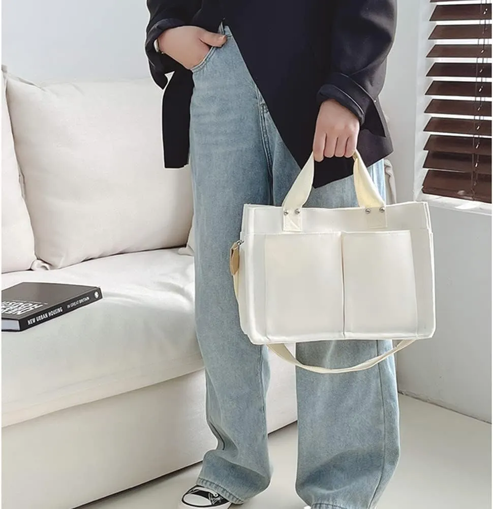 Valleycomfy Canvas Tote Bags for Women Large Shoulder Hobo Bags Handbags Purse Satchel Purses Multi-pockets Casual Work Bags