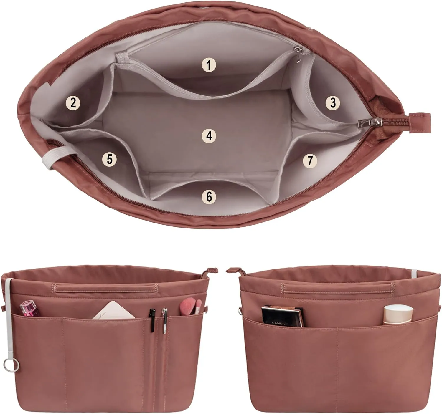 Vercord Purse Insert Organizers for Tote Handbag Bag in Bag with Zipper Liner Bag Organizer for Women 14 pockets