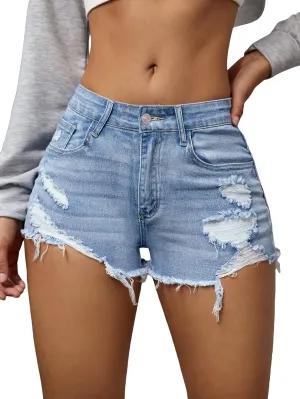 Verdusa Women's Ripped Distressed Skinny Denim Shorts