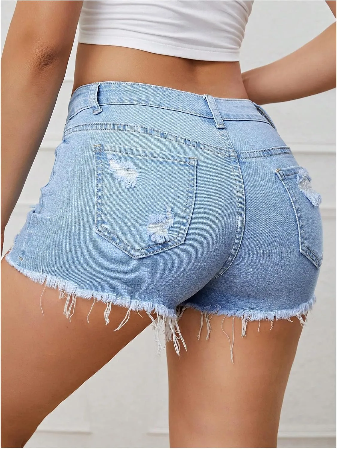 Verdusa Women's Ripped Distressed Skinny Denim Shorts