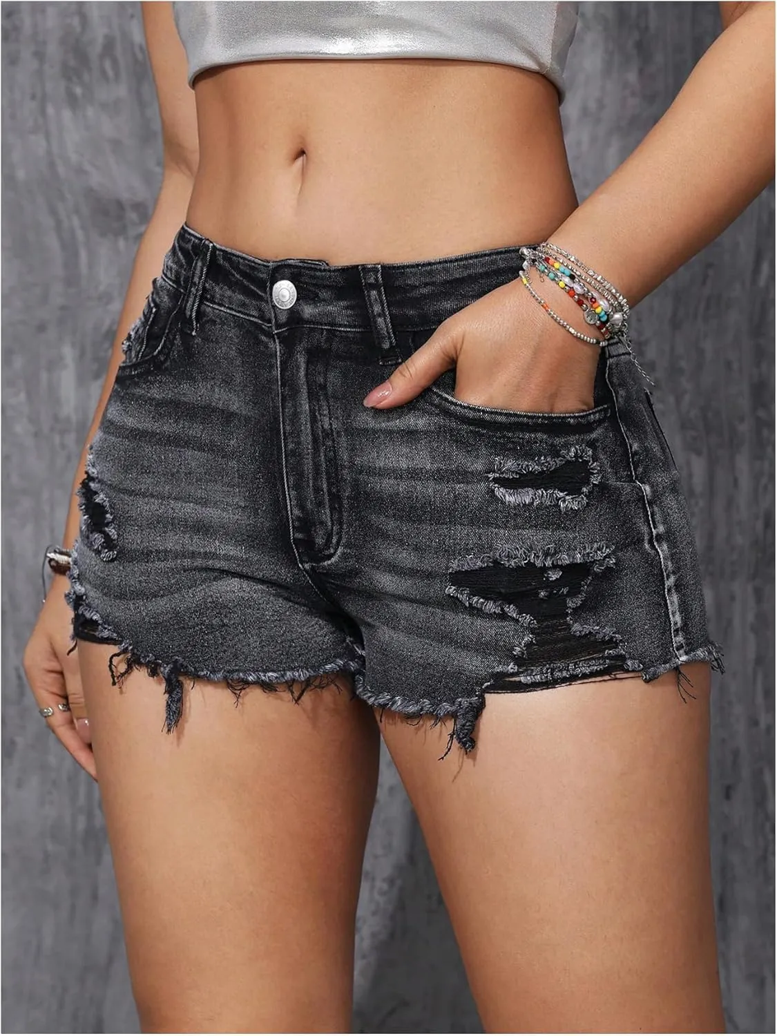 Verdusa Women's Ripped Distressed Skinny Denim Shorts