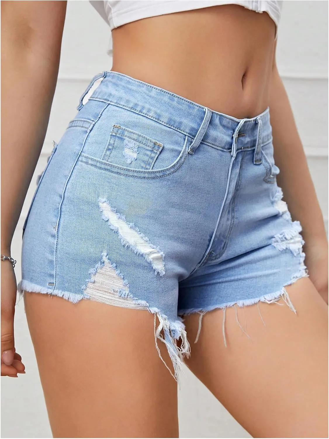 Verdusa Women's Ripped Distressed Skinny Denim Shorts
