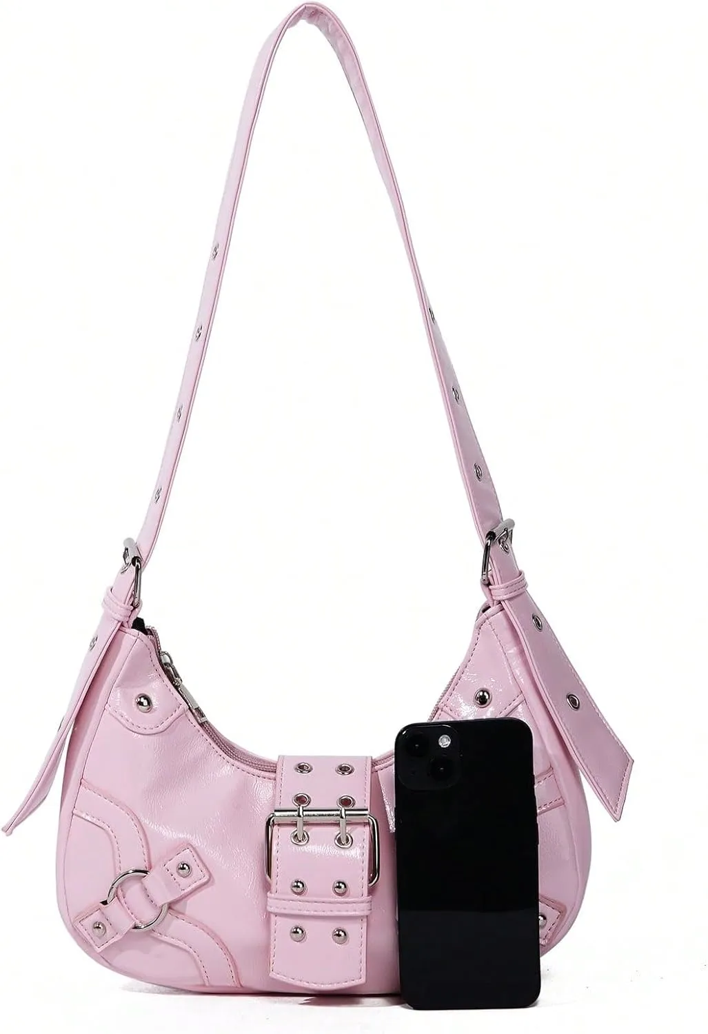 Verdusa Women's Studded PU Leather Clutch Shoulder Tote Handbag Adjustable Strap Boho Bags