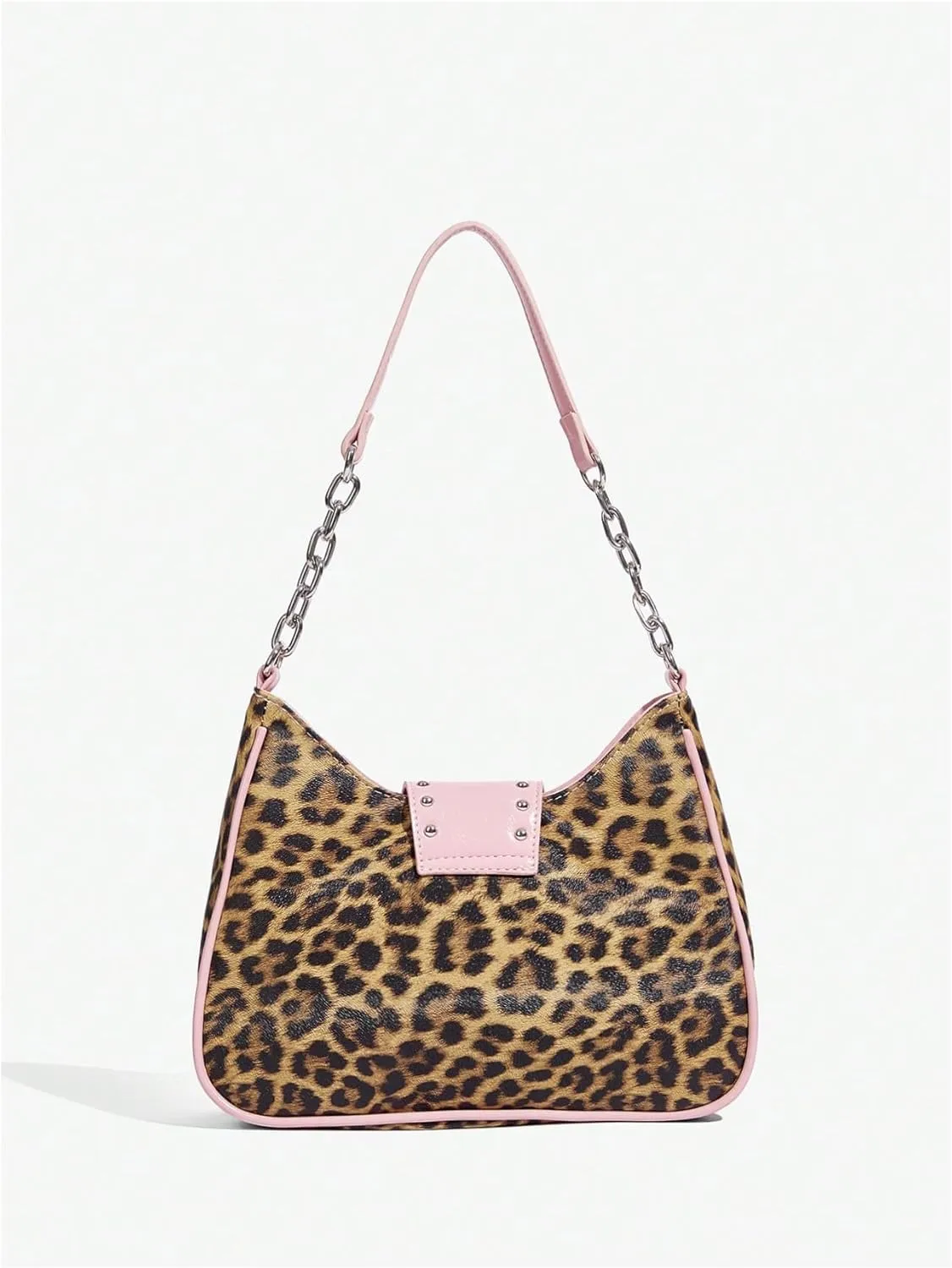 Verdusa Women's Y2K Leopard Rhinestone Leather Bag Chain Strap Studded Shoulder Bags