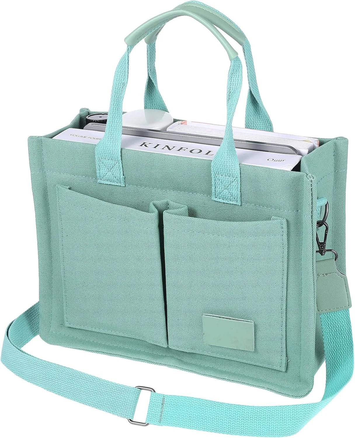 Versatile Canvas Tote Bag For Women and Men with Pockets 1 PC Waterproof Tote Bag For Work Teacher Gym and Travel Bag Multi Pocket Tote Bag With Zipper Canvas Tote Bag Work Tote Bags Vacation Handbags