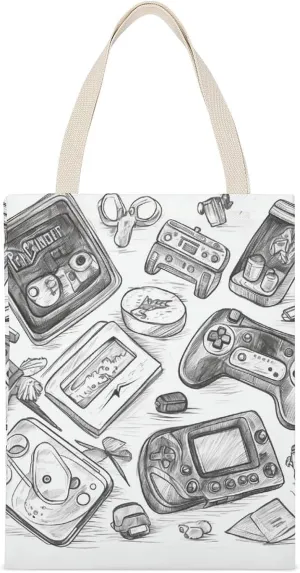 Versatile Canvas Tote Bag,Monochrome Sketch Style Gaming Double-sided Print Large Capacity Canvas Tote Bag,foldable Tote Bag,fabric Tote Bag