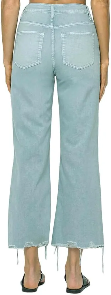VERVET by Flying Monkey Distressed Cropped Flare Jeans Sage Blue High-Waist