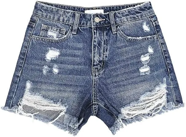 VERVET by Flying Monkey Distressed Denim Shorts High-Rise Blue