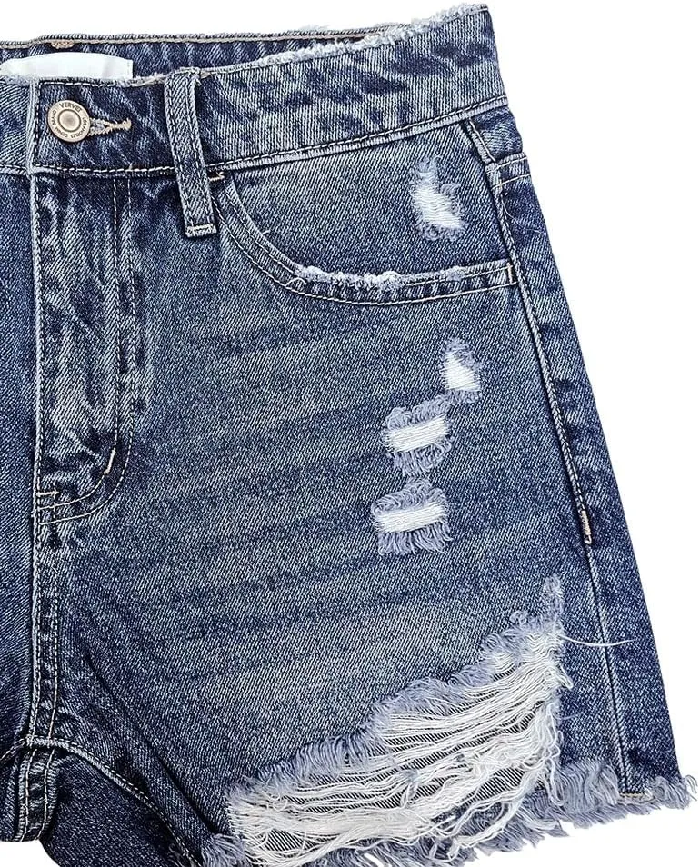VERVET by Flying Monkey Distressed Denim Shorts High-Rise Blue