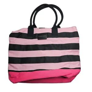 Victorias Secret Womens Large Canvas Tote Overnight Bag Pink Black Striped