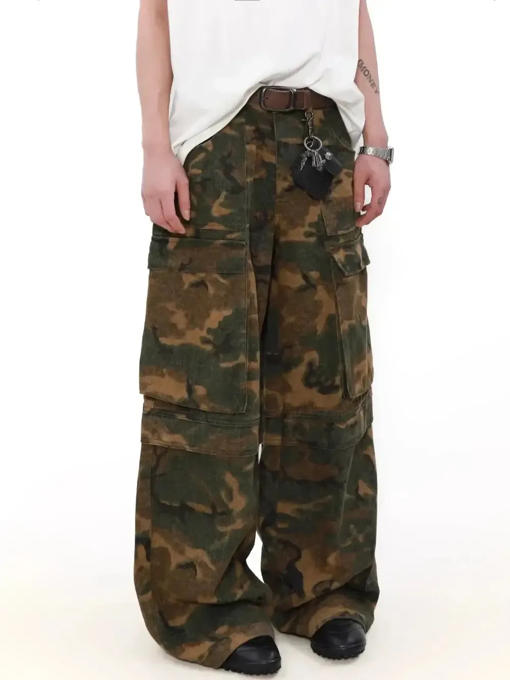 Vintage Camouflage Multi-Pocket Baggy Overalls