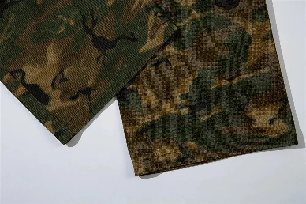 Vintage Camouflage Multi-Pocket Baggy Overalls