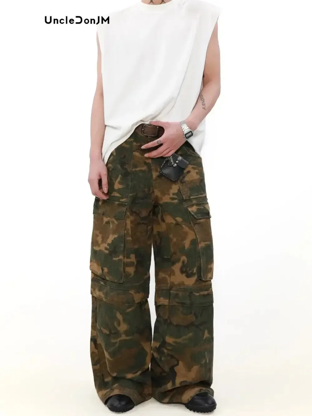 Vintage Camouflage Multi-Pocket Baggy Overalls