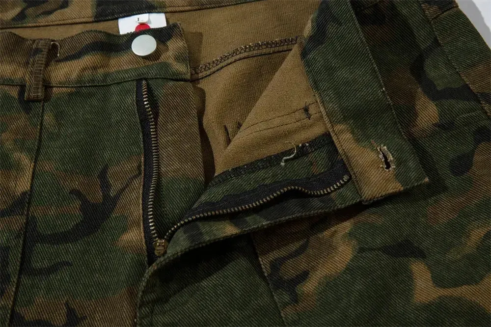 Vintage Camouflage Multi-Pocket Baggy Overalls