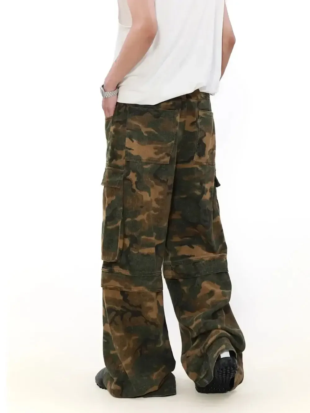 Vintage Camouflage Multi-Pocket Baggy Overalls