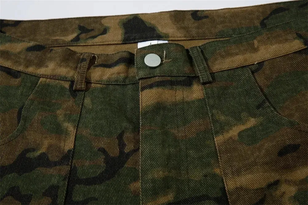 Vintage Camouflage Multi-Pocket Baggy Overalls