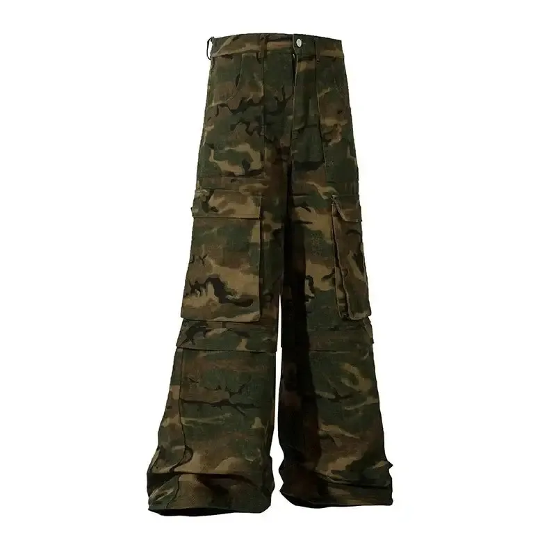 Vintage Camouflage Multi-Pocket Baggy Overalls