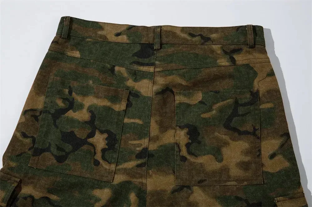 Vintage Camouflage Multi-Pocket Baggy Overalls