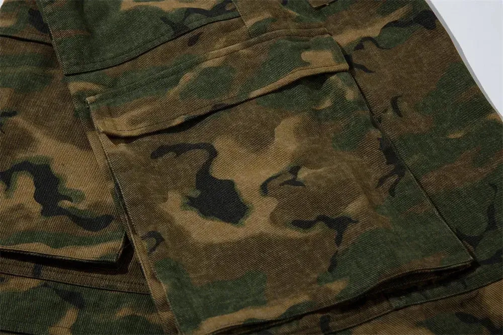 Vintage Camouflage Multi-Pocket Baggy Overalls