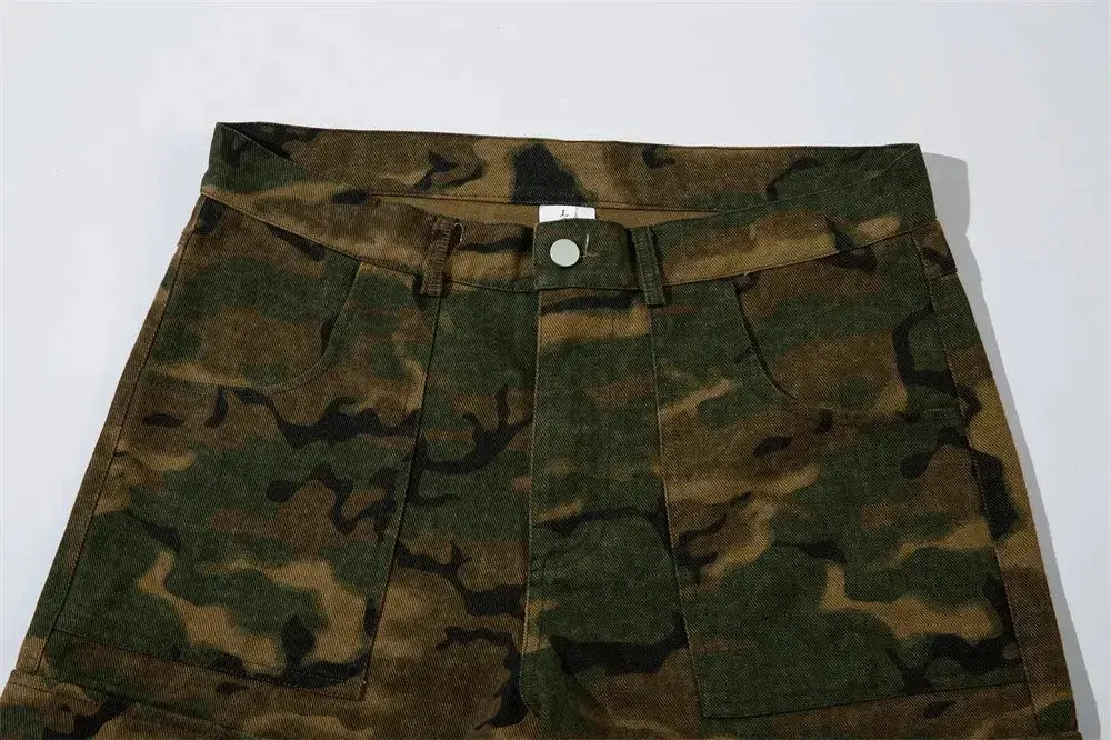 Vintage Camouflage Multi-Pocket Baggy Overalls