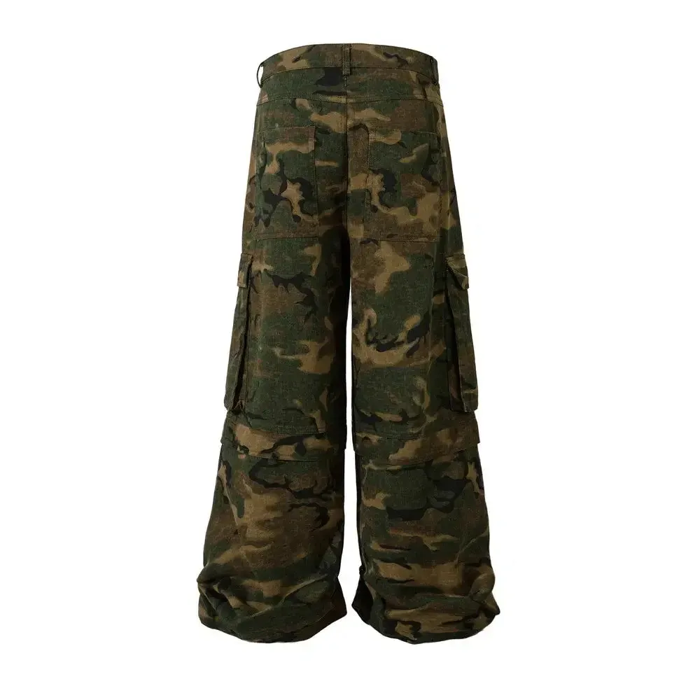 Vintage Camouflage Multi-Pocket Baggy Overalls