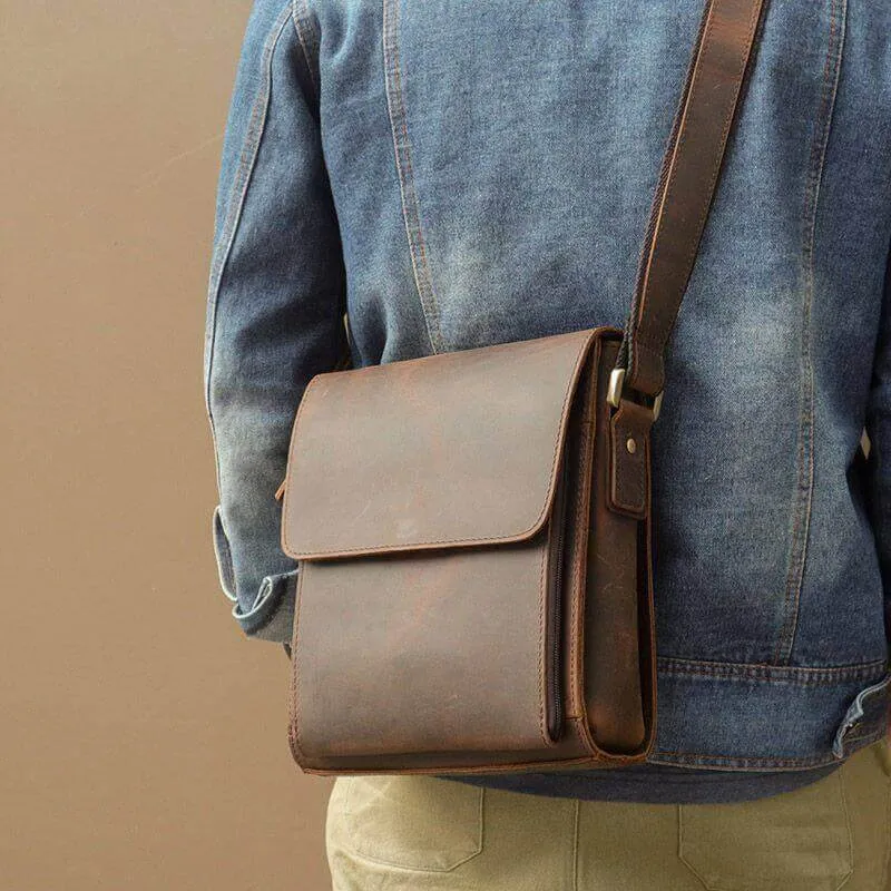 Vintage Crazy Horse Leather Crossbody Bag